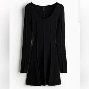 NWT H&M Flared Skirt Rib-Knit Black Long Sleeve Dress